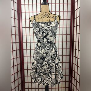 Pat Argenti Black and Cream Funky Fruit Print A Line Dress size 10